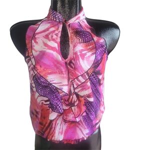 Eclipse Vibrant Pink and Purple Halter Ruffled Top S